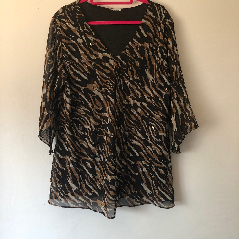 Animal Print Blouse with Flared Sleeves